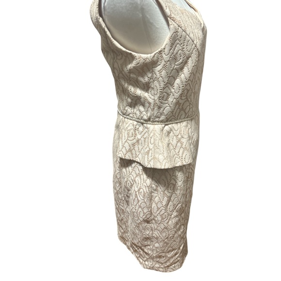 Belle Badgley Mischka Cream Peplum Dress Sz 4 Textured Formal Dress - Picture 4 of 8